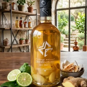 Citron-vert-gingembre-coco-torréfiée-bouteille-fermée-sur-une-table-en-bois-décor-rustique