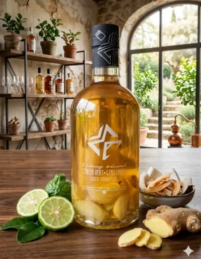 Citron-vert-gingembre-coco-torréfiée-bouteille-fermée-sur-une-table-en-bois-décor-rustique