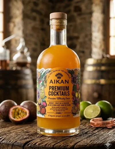 Whisky-arrangé-fruits-de-la-passion-la-bouteille-est-sur-table-très-rustique-inégale-et-donne-très-envie