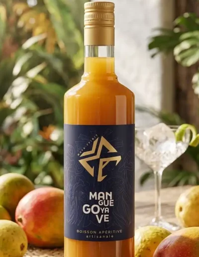planteur-mangue-goyave-la-bouteille-est-sur-une-table-en-bois-avec-des-mangues-et-goyaves-fraîches-autour